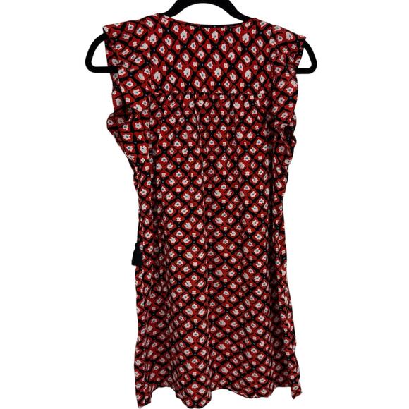 Loft Flutter Sleeve Tunic Dress size XS Red Floral Rayon Tassell Tie V Neck - Picture 2 of 9